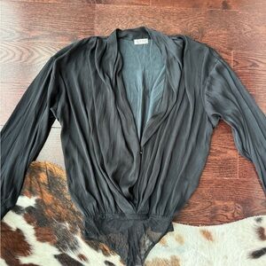 Free People Charcoal Draped Bodysuit